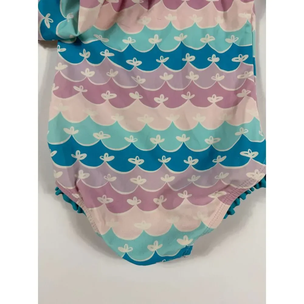 RuffleButts One-Shoulder Ruffle Scallop Print One Piece Swimsuit size 4
